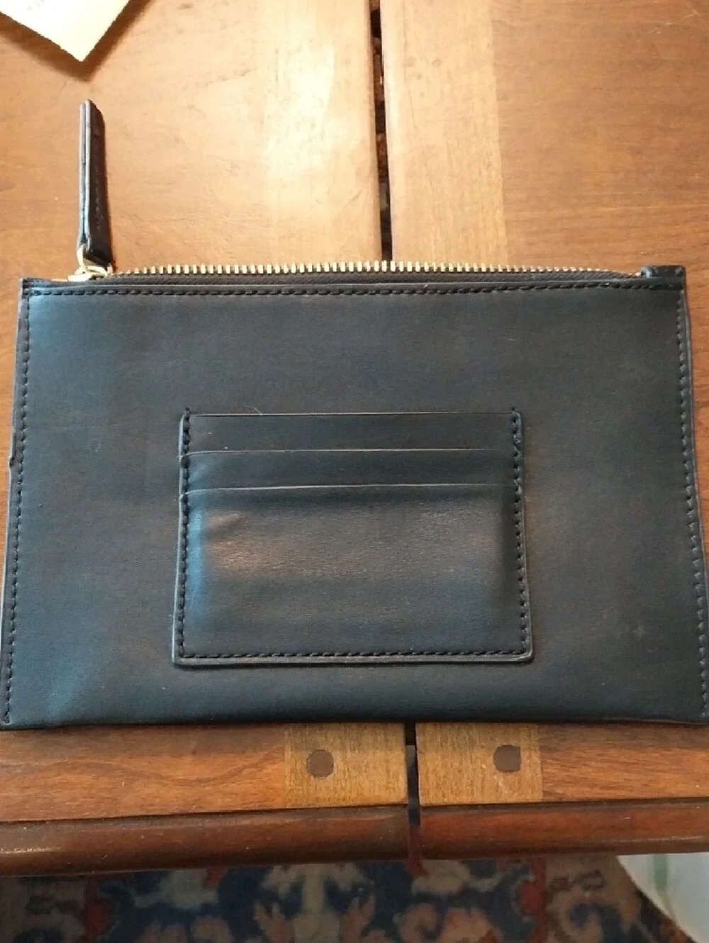 London Fog Black Leather Zip Pouch with Gold Logo